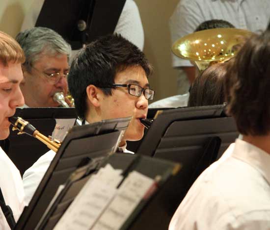 Bromfield junior Bin Han (center) plays in the saxophone section. 
